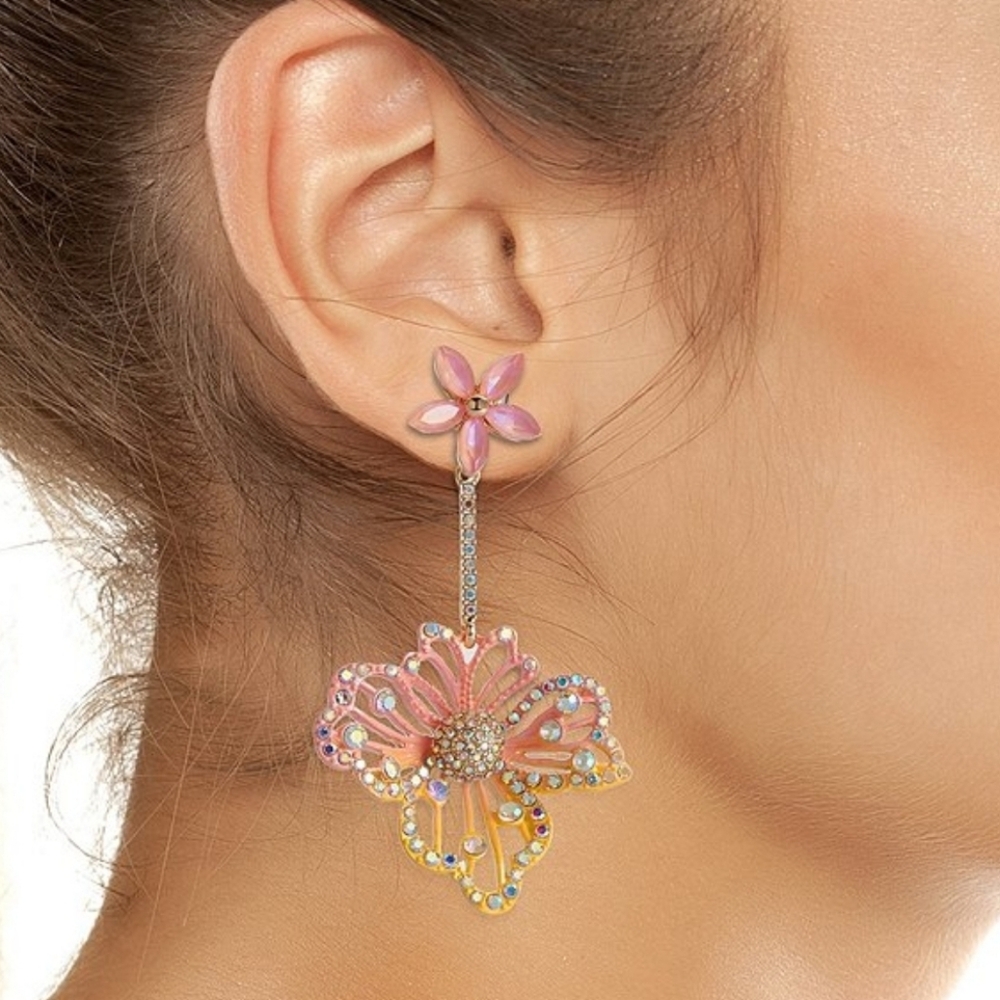 Betsey Johnson Garden Glam Openwork Flower Drop Earrings